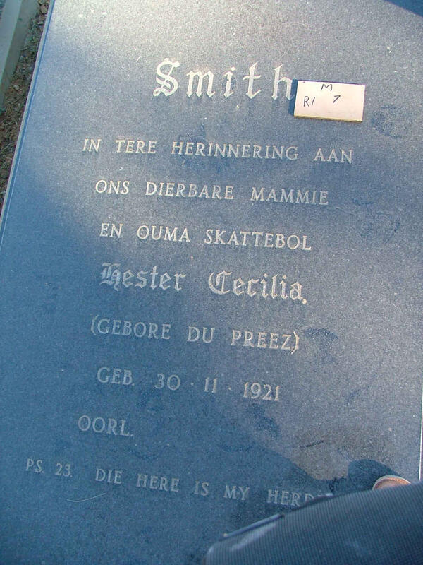 SMITH Hester Cecilia nee DU PREEZ 1921-