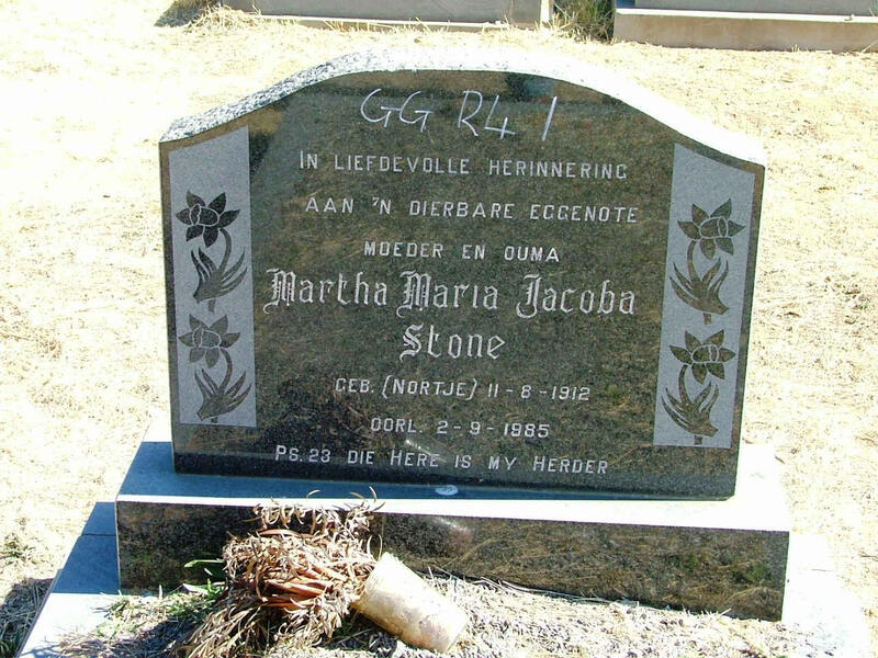 STONE Martha Maria Jacoba nee NORTJE 1912-1985