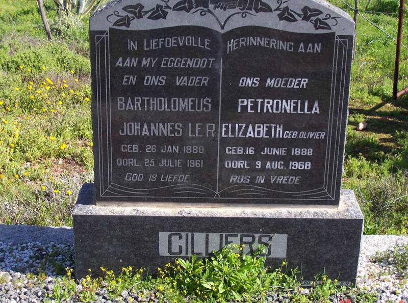 CILLIERS Bartholomeus Johannes Le R. 1880-1961 & Petronella Elizabeth OLIVIER 1888-1968