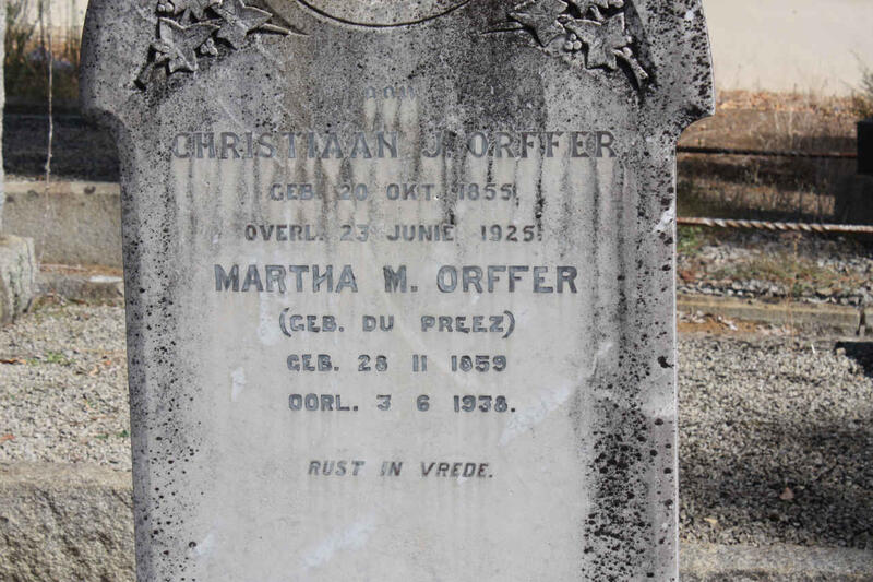 ORFFER Martha M. nee DU PREEZ 1859-1938