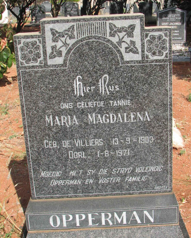 OPPERMAN Maria Magdalena nee DE VILLIERS 1903-1971