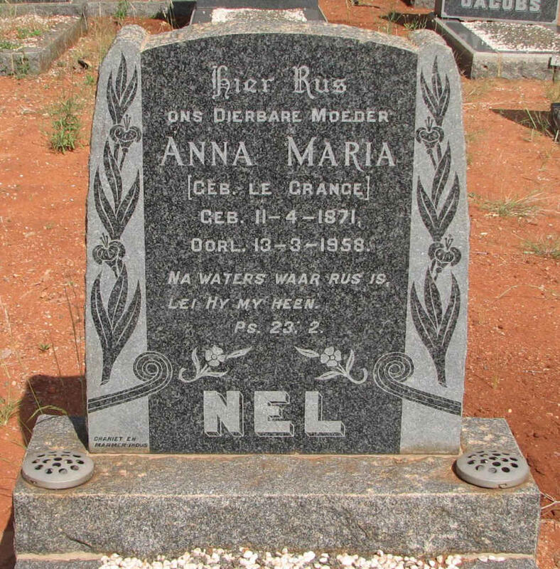 NEL Anna Maria nee LE GRANGE 1871-1958