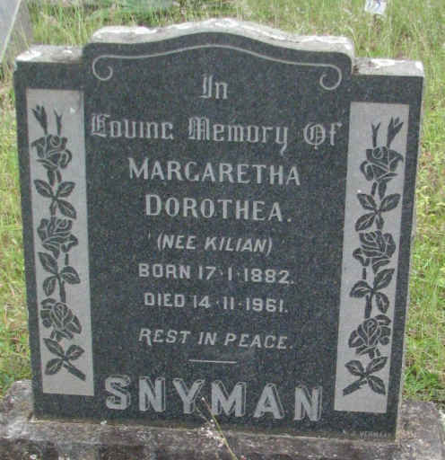 SNYMAN Margaretha Dorothea nee KILIAN 1882-1961