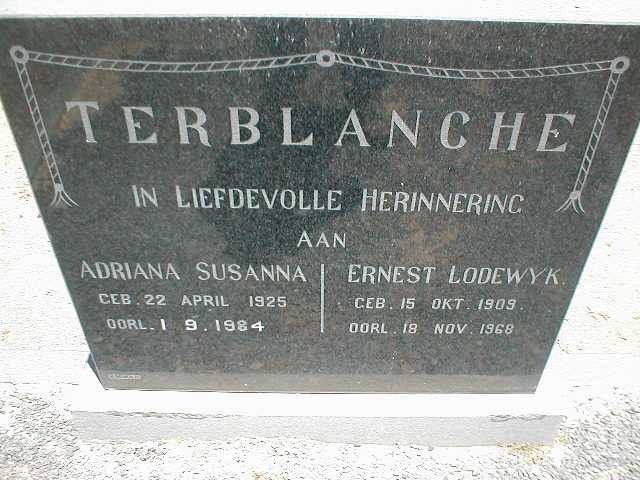 TERBLANCHE Ernest Lodewyk 1909-1968 &  Adriana Susanna 1925-1984