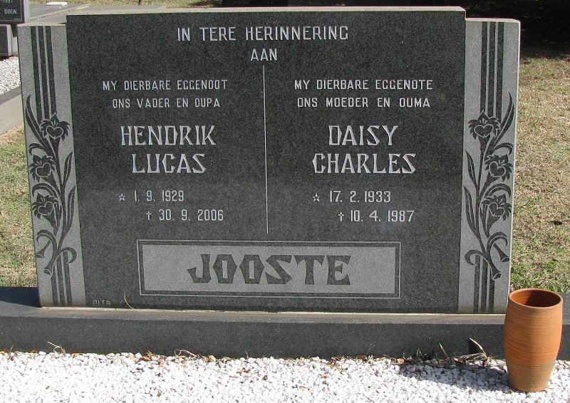 JOOSTE Hendrik Lucas 1929-2006 & Daisy Charles 1933-1987
