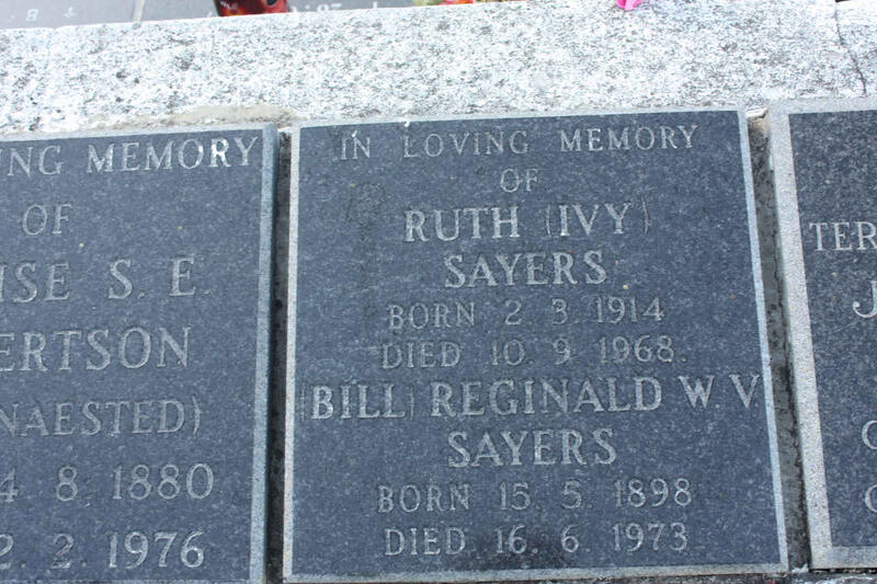 SAYERS Reginald W.V. 1898-1973 & Ruth 1914-1968