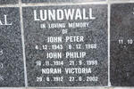 LUNDWALL John Philip 1914-1999 & Norah Victoria 1912-2002 :: LUNDWALL John Peter 1943-1968