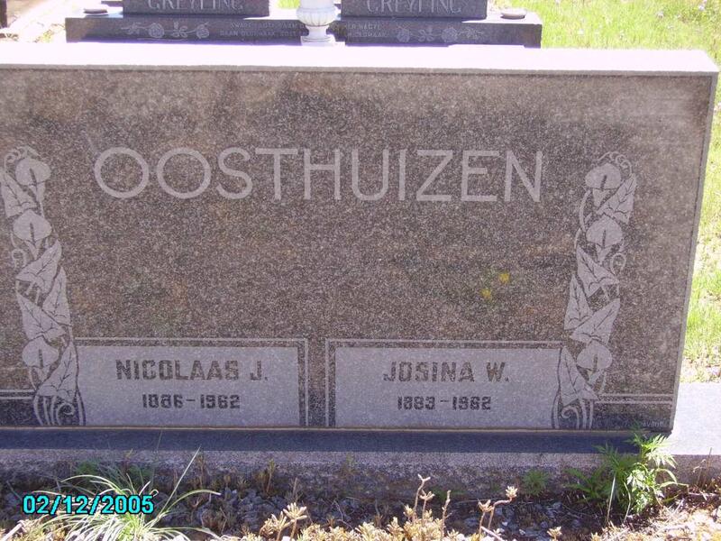 OOSTHUIZEN Nicolaas J. 1886-1962 & Josina W. 1883-1962