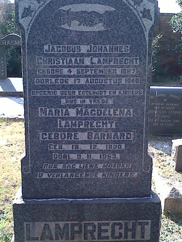 LAMPRECHT Jacobus Johannes Christiaan 1887-1940 & Maria Magdelena BARNARD 1890-1953