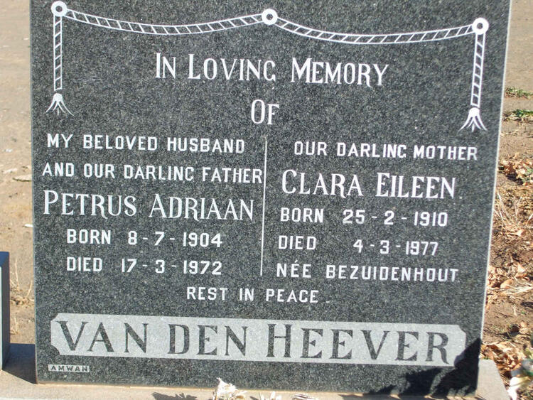 HEEVER Petrus Adriaan, van den 1904-1972 & Clara Eileen BEZUIDENHOUT 1910-1977