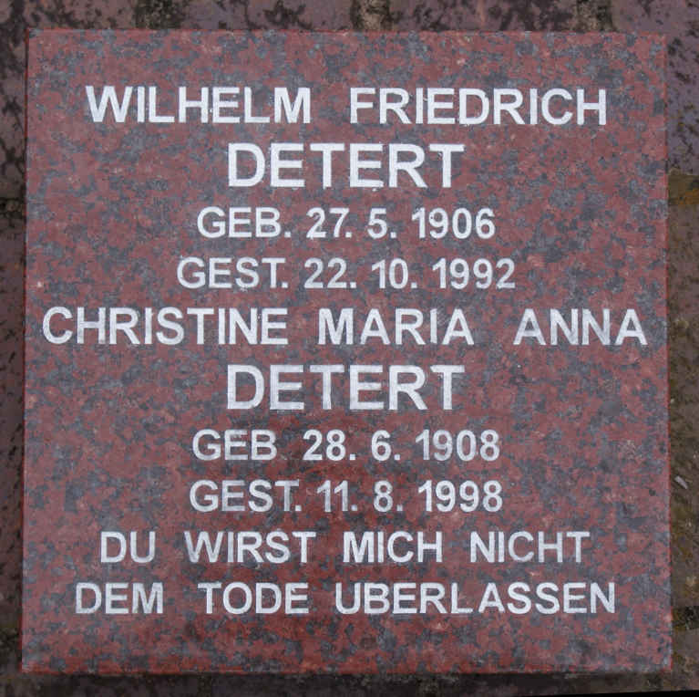 DETERT Wilhelm Friedrich 1906-1992 & Christine Maria Anna 1908-1998