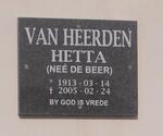 HEERDEN Hetta, van nee DE BEER 1913-2005