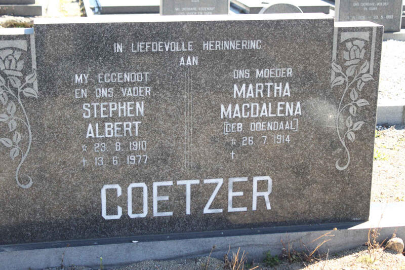 COETZER Stephen Albert 1910-1977 & Martha Magdalena ODENDAAL 1914-