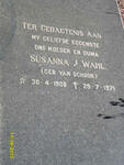 WAHL Susanna J. nee VAN SCHOOR 1900-1971