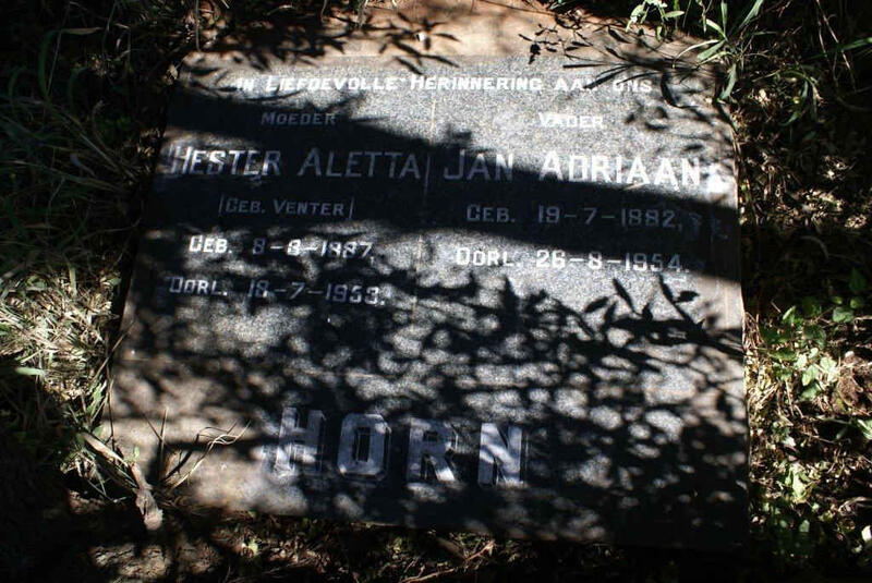 HORN Jan Adriaan 1882-1954 & Hester Aletta VENTER 1887-1953