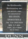DUNN Beatrix Dorothea nee VAN GREUNEN 1924-2009