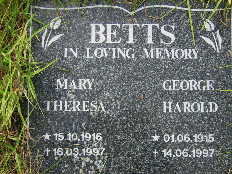 BETTS George Harold 1915-1997 & Mary Theresa 1916-1997