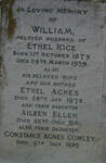 RICE William 1879-1939 & Ethel Agnes -1978 :: RICE Aileen Ellen -1981 :: COMLEY Constance Agnes -1989