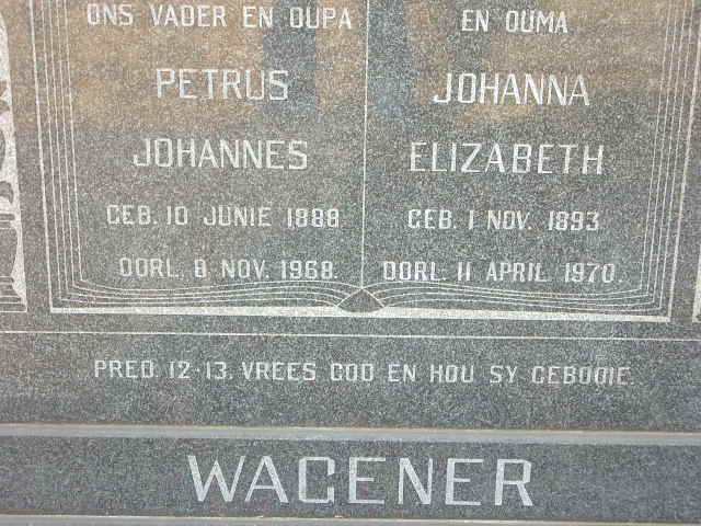 WAGENER Petrus Johannes 1888-1968 & Johanna Elizabeth 1893-1970