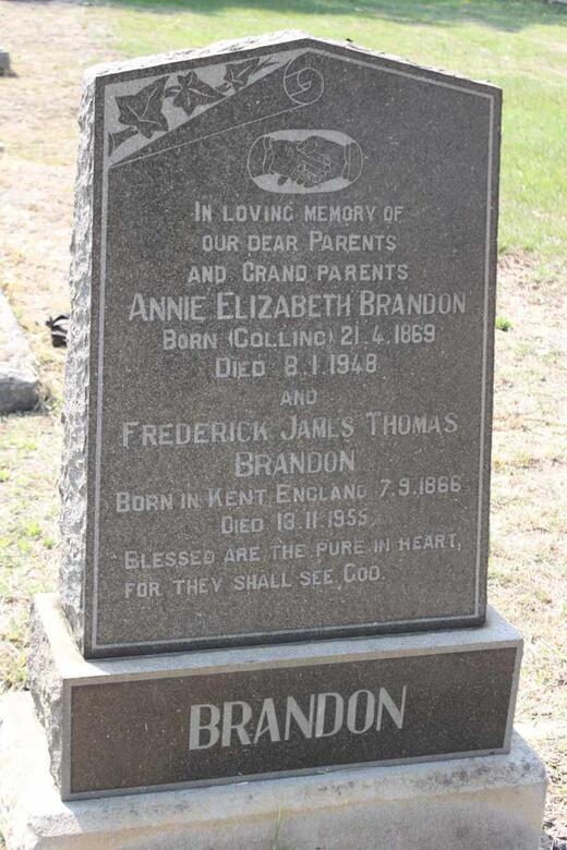 BRANDON  Frederick James Thomas 1866-1955 & Annie Elizabeth GOLLING 1869-1948