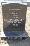 KLOMPAS Samuel 1947-1999 & Martha Elizabeth Petronella 1921-1999