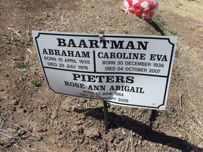 BAARTMAN Abraham 1935-1978 & Caroline Eva 1936-2007 :: PIETERS Rose-Ann Abigail 1964-2008
