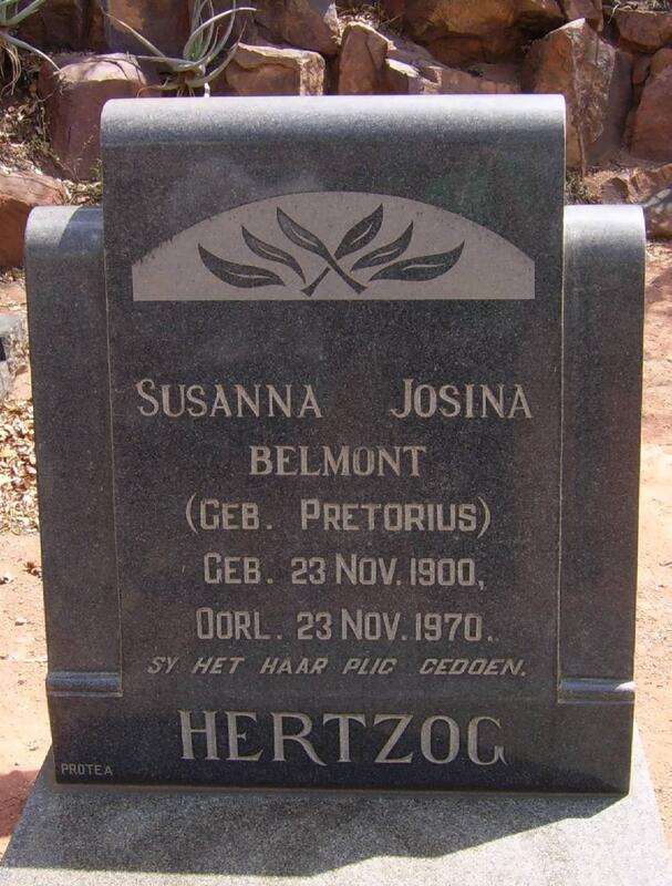 HERTZOG Susanna Josina Belmont nee PRETORIUS 1900-1970