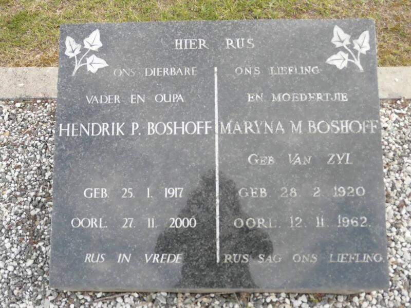 BOSHOFF Hendrik P. 1917-2000 & Maryna M. VAN ZYL 1920-1962