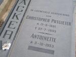 ACKERMANN Christopher Potgieter 1951-1993 & Antoinette 1953-