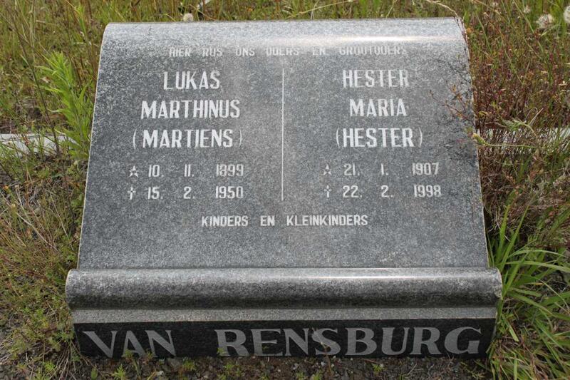 RENSBURG Lukas Marthinus, van 1899-1950 & Hester Maria 1907-1998