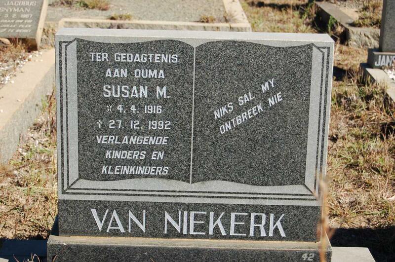NIEKERK Susan M., van 1916-1992