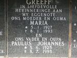 GREEFF Paulus Johannes 1925-1995 & Maria 1927-1993