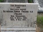 FOURIE Gertruida Anna Fredrieka nee SWANEPOEL 1851-1931