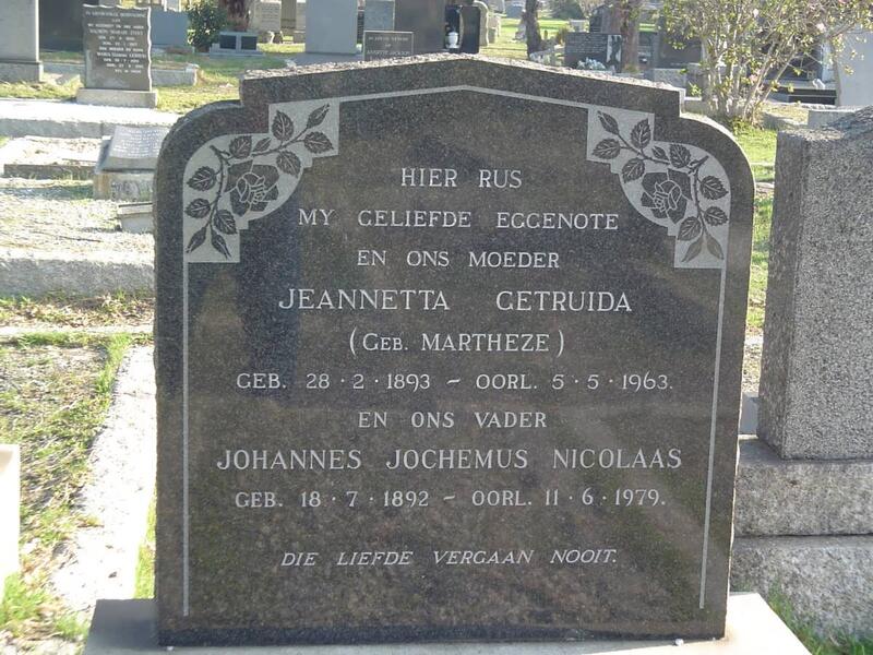 SWARTS Johannes Jochemus Nicolaas 1892-1979 & Jeannetta Getruida MARTHEZE 1893-1963