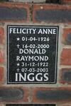 INGS Donald Raymond 1922-2003 & Felicity Anne 1926-2000