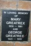 GREATREX George 1925-1999 & Mary 1930-1981