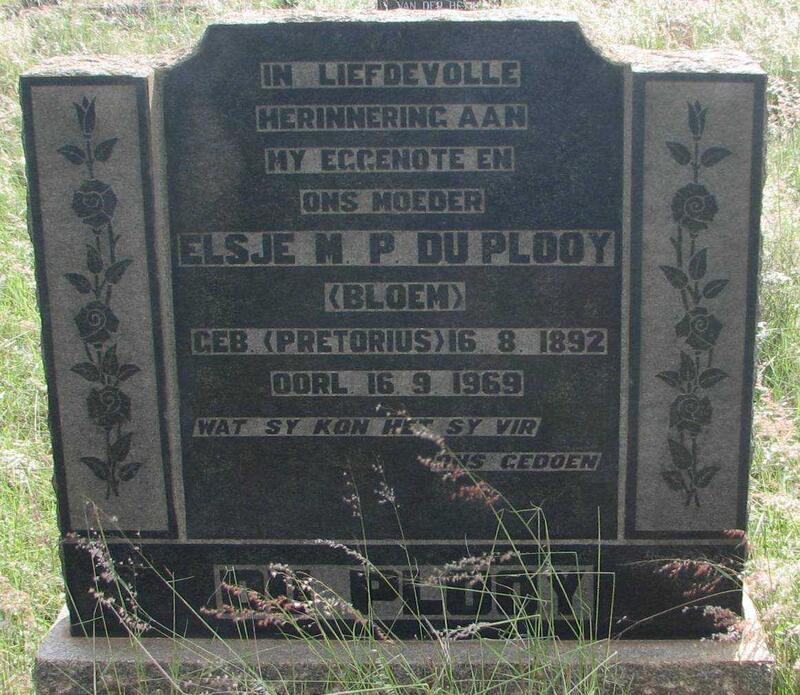 PLOOY Elsje M.P., du voorheen BLOEM nee PRETORIUS 1892-1969