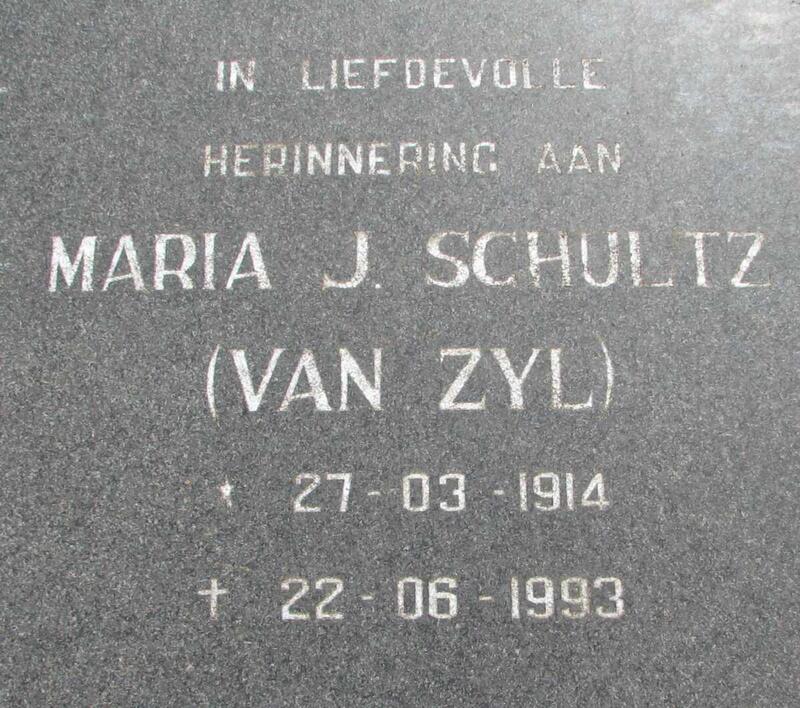 SCHULTZ Maria J. nee VAN ZYL 1914-1993