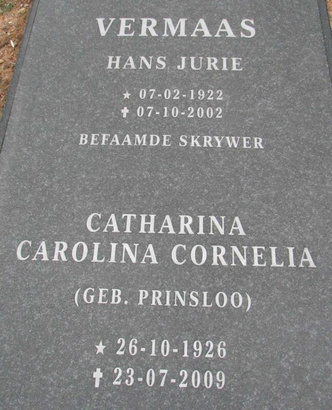 VERMAAS Hans Jurie 1922-2002 & Catharina Carolina Cornelia PRINSLOO 1926-2009