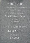 PRINSLOO Klaas J. 1920-2008 & Martha J.W.A. 1921-1988