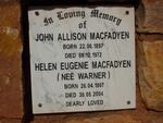 MACFADYEN John Allison 1897-1972 & Helen Eugenie WARNER 1907-2004