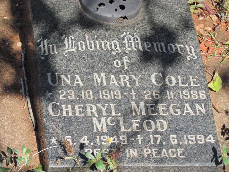 COLE Una Mary 1919-1986 :: McLEOD Cheryl Meegan 1949-1994