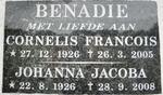 BENADIE Cornelis Francois 1926-2005 & Johanna Jacoba 1926-2008