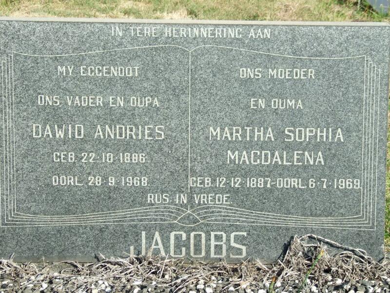 JACOBS Dawid Andries 1886-1968 & Martha Sophia Magdalena 1887-1969