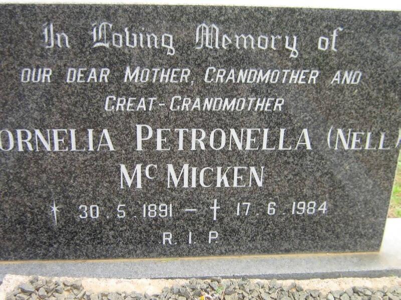 MICKEN Cornelia Petronella.mc nee NELL 1891-1984