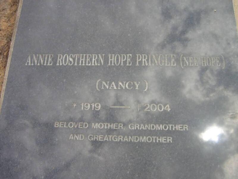 PRINGLE Robert Allen 1920-1996 & Annie Rosthern HOPE 1919-2004