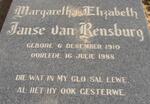 RENSBURG Margaretha Elizabeth, Janse van 1910-1988