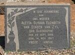 ZYL Aletta Susara Elizabeth Van Staden, van nee OOSTHUIZEN 1886-1967
