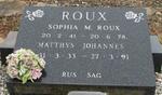 ROUX Matthys Johannes 1933-1991 & Sophia M. 1941-1978