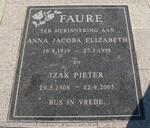 FAURE Izak Pieter 1908-2005 & Anna Jacoba Elizabeth 1919-1998